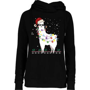 Funny Christmas Llama Santa Hat Ugly Xmas Tree Alpaca Womens Funnel Neck Pullover Hood