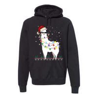 Funny Christmas Llama Santa Hat Ugly Xmas Tree Alpaca Premium Hoodie