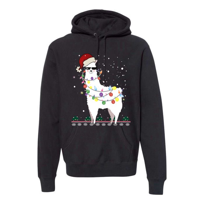 Funny Christmas Llama Santa Hat Ugly Xmas Tree Alpaca Premium Hoodie