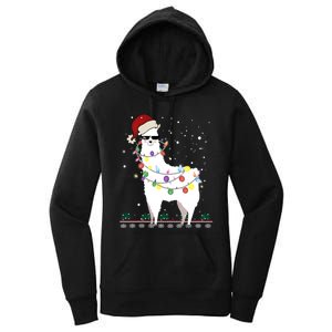 Funny Christmas Llama Santa Hat Ugly Xmas Tree Alpaca Women's Pullover Hoodie