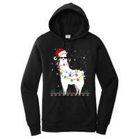 Funny Christmas Llama Santa Hat Ugly Xmas Tree Alpaca Women's Pullover Hoodie