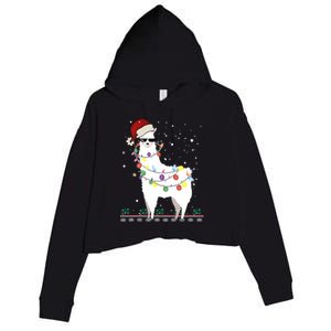 Funny Christmas Llama Santa Hat Ugly Xmas Tree Alpaca Crop Fleece Hoodie