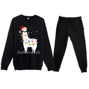 Funny Christmas Llama Santa Hat Ugly Xmas Tree Alpaca Premium Crewneck Sweatsuit Set