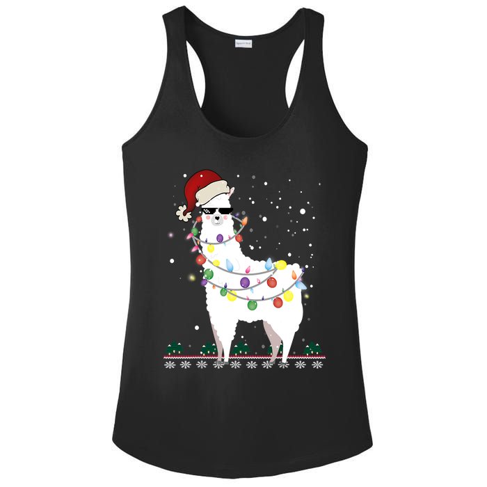 Funny Christmas Llama Santa Hat Ugly Xmas Tree Alpaca Ladies PosiCharge Competitor Racerback Tank