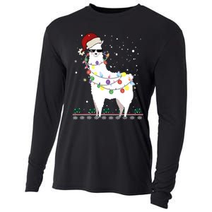 Funny Christmas Llama Santa Hat Ugly Xmas Tree Alpaca Cooling Performance Long Sleeve Crew