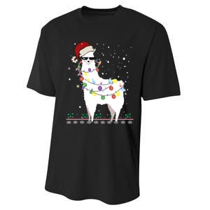 Funny Christmas Llama Santa Hat Ugly Xmas Tree Alpaca Performance Sprint T-Shirt