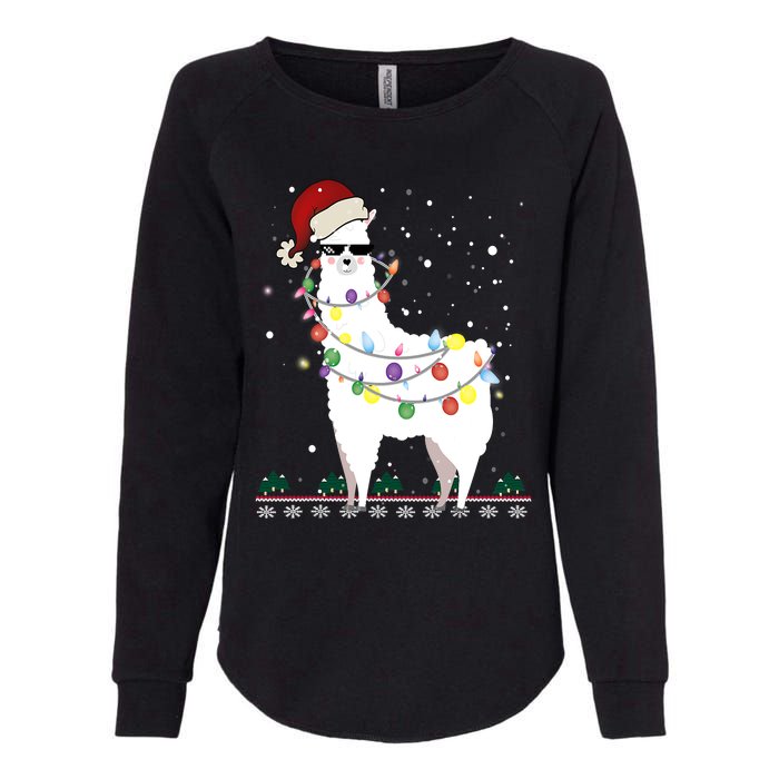 Funny Christmas Llama Santa Hat Ugly Xmas Tree Alpaca Womens California Wash Sweatshirt