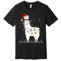 Funny Christmas Llama Santa Hat Ugly Xmas Tree Alpaca Premium T-Shirt