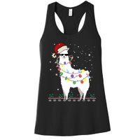 Funny Christmas Llama Santa Hat Ugly Xmas Tree Alpaca Women's Racerback Tank