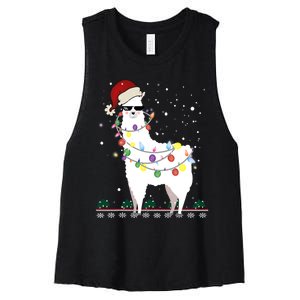 Funny Christmas Llama Santa Hat Ugly Xmas Tree Alpaca Women's Racerback Cropped Tank