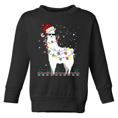 Funny Christmas Llama Santa Hat Ugly Xmas Tree Alpaca Toddler Sweatshirt