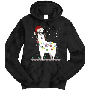 Funny Christmas Llama Santa Hat Ugly Xmas Tree Alpaca Tie Dye Hoodie