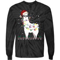 Funny Christmas Llama Santa Hat Ugly Xmas Tree Alpaca Tie-Dye Long Sleeve Shirt