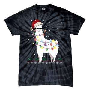 Funny Christmas Llama Santa Hat Ugly Xmas Tree Alpaca Tie-Dye T-Shirt