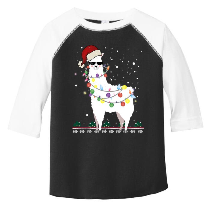 Funny Christmas Llama Santa Hat Ugly Xmas Tree Alpaca Toddler Fine Jersey T-Shirt