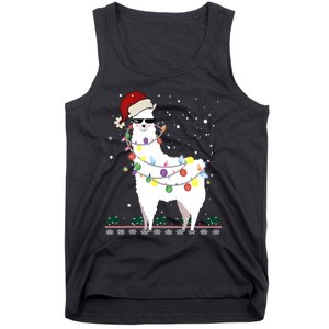 Funny Christmas Llama Santa Hat Ugly Xmas Tree Alpaca Tank Top