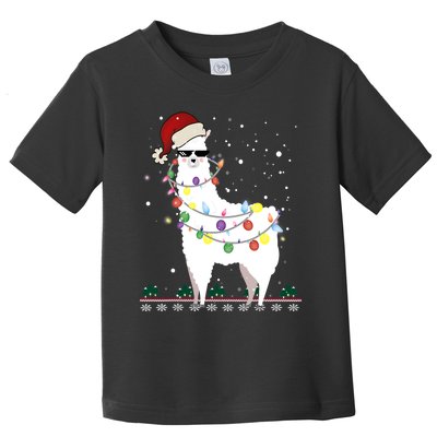 Funny Christmas Llama Santa Hat Ugly Xmas Tree Alpaca Toddler T-Shirt