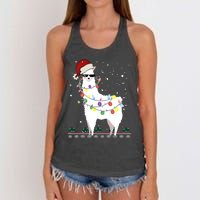 Funny Christmas Llama Santa Hat Ugly Xmas Tree Alpaca Women's Knotted Racerback Tank