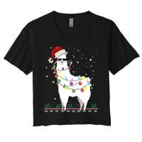 Funny Christmas Llama Santa Hat Ugly Xmas Tree Alpaca Women's Crop Top Tee