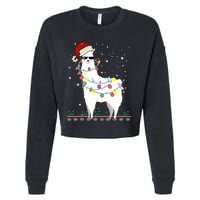 Funny Christmas Llama Santa Hat Ugly Xmas Tree Alpaca Cropped Pullover Crew