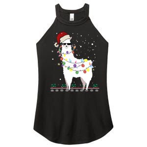 Funny Christmas Llama Santa Hat Ugly Xmas Tree Alpaca Women's Perfect Tri Rocker Tank