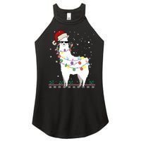 Funny Christmas Llama Santa Hat Ugly Xmas Tree Alpaca Women's Perfect Tri Rocker Tank