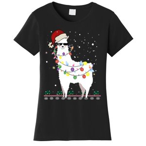 Funny Christmas Llama Santa Hat Ugly Xmas Tree Alpaca Women's T-Shirt