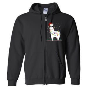 Funny Christmas Llama Santa Hat Ugly Xmas Tree Alpaca Full Zip Hoodie