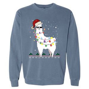 Funny Christmas Llama Santa Hat Ugly Xmas Tree Alpaca Garment-Dyed Sweatshirt