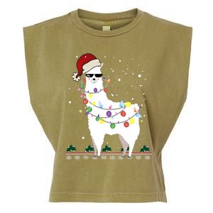 Funny Christmas Llama Santa Hat Ugly Xmas Tree Alpaca Garment-Dyed Women's Muscle Tee