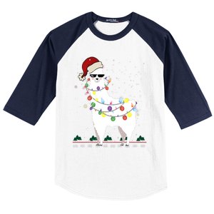 Funny Christmas Llama Santa Hat Ugly Xmas Tree Alpaca Baseball Sleeve Shirt