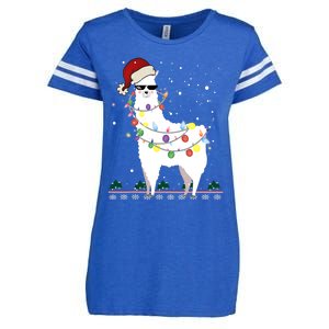 Funny Christmas Llama Santa Hat Ugly Xmas Tree Alpaca Enza Ladies Jersey Football T-Shirt