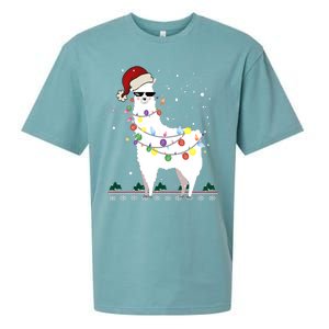 Funny Christmas Llama Santa Hat Ugly Xmas Tree Alpaca Sueded Cloud Jersey T-Shirt