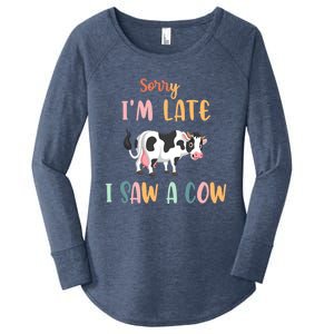 Funny Cow Lover Farmer Print Sorry I Am Late I Saw A Cow Gift Women's Perfect Tri Tunic Long Sleeve Shirt