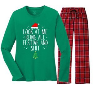 Funny Christmas Look At Me Being All Festive And Shit Xmas Gift Women's Long Sleeve Flannel Pajama Set 