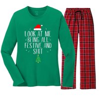 Funny Christmas Look At Me Being All Festive And Shit Xmas Gift Women's Long Sleeve Flannel Pajama Set 