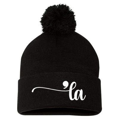 Funny Comma La Kamala Harris Punctuation La Election Vote Pom Pom 12in Knit Beanie