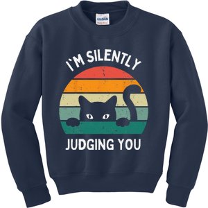 Funny Cats Lover Gifts Im Silently Judging You Black Cat Kids Sweatshirt