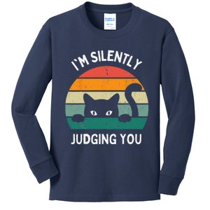 Funny Cats Lover Gifts Im Silently Judging You Black Cat Kids Long Sleeve Shirt