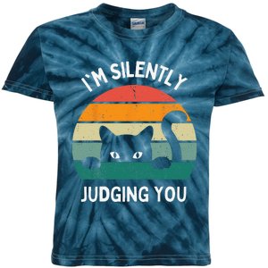 Funny Cats Lover Gifts Im Silently Judging You Black Cat Kids Tie-Dye T-Shirt