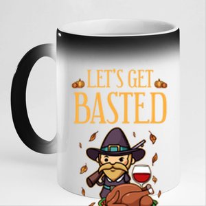 Funny Cute Lets Get Basted Happy Thanksgiving Turkey Pumpkin Pie Autumn Meaningf 11oz Black Color Changing Mug