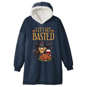 Funny Cute Lets Get Basted Happy Thanksgiving Turkey Pumpkin Pie Autumn Meaningf Hooded Wearable Blanket