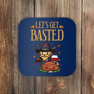 Funny Cute Lets Get Basted Happy Thanksgiving Turkey Pumpkin Pie Autumn Meaningf Coaster