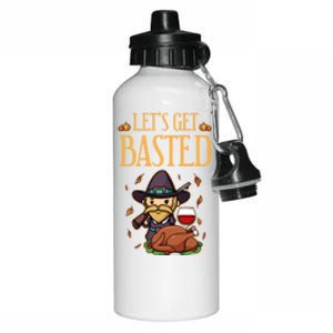 Funny Cute Lets Get Basted Happy Thanksgiving Turkey Pumpkin Pie Autumn Meaningf Aluminum Water Bottle