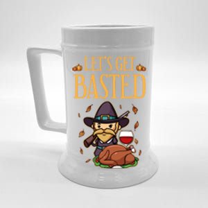 Funny Cute Lets Get Basted Happy Thanksgiving Turkey Pumpkin Pie Autumn Meaningf Beer Stein