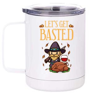 Funny Cute Lets Get Basted Happy Thanksgiving Turkey Pumpkin Pie Autumn Meaningf 12 oz Stainless Steel Tumbler Cup