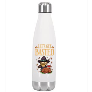 Funny Cute Lets Get Basted Happy Thanksgiving Turkey Pumpkin Pie Autumn Meaningf Stainless Steel Insulated Water Bottle