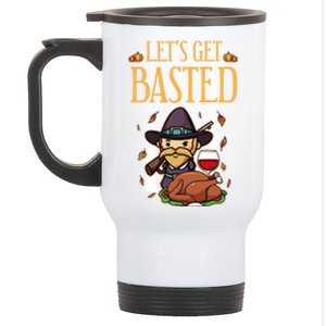 Funny Cute Lets Get Basted Happy Thanksgiving Turkey Pumpkin Pie Autumn Meaningf Stainless Steel Travel Mug