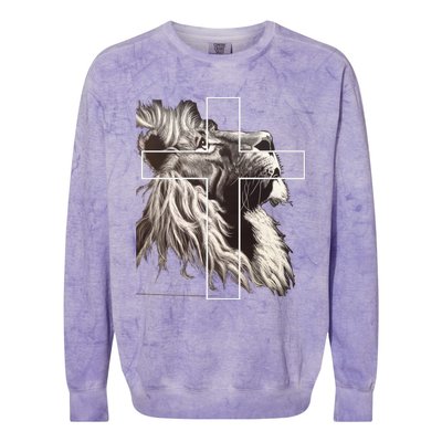 Faith Christianity Lion Cross Believer Jesus Lion Of Judah Christian Cross Colorblast Crewneck Sweatshirt