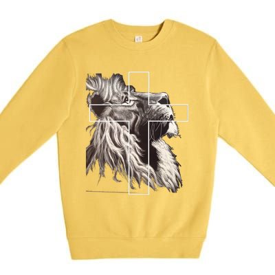 Faith Christianity Lion Cross Believer Jesus Lion Of Judah Christian Cross Premium Crewneck Sweatshirt